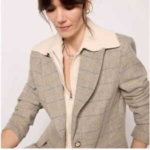 Evereve plaid blazer with sweater trim XS